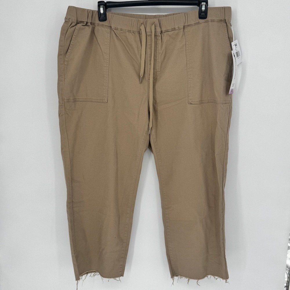 YMI Jeans Women's Khaki Cropped Straight Leg Pants Size 3X Raw‎ Hem Drawstring